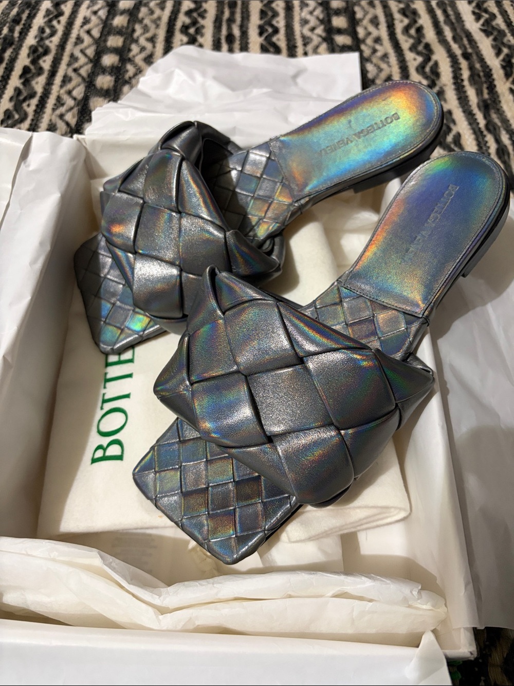 Bottega Veneta Iridescent Woven Sandals Size 40